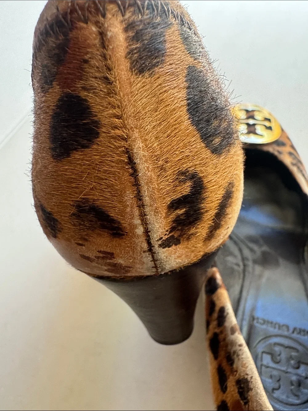 Tory Burch Leopard Calf-Hair Flats with Gold Logo Medallion